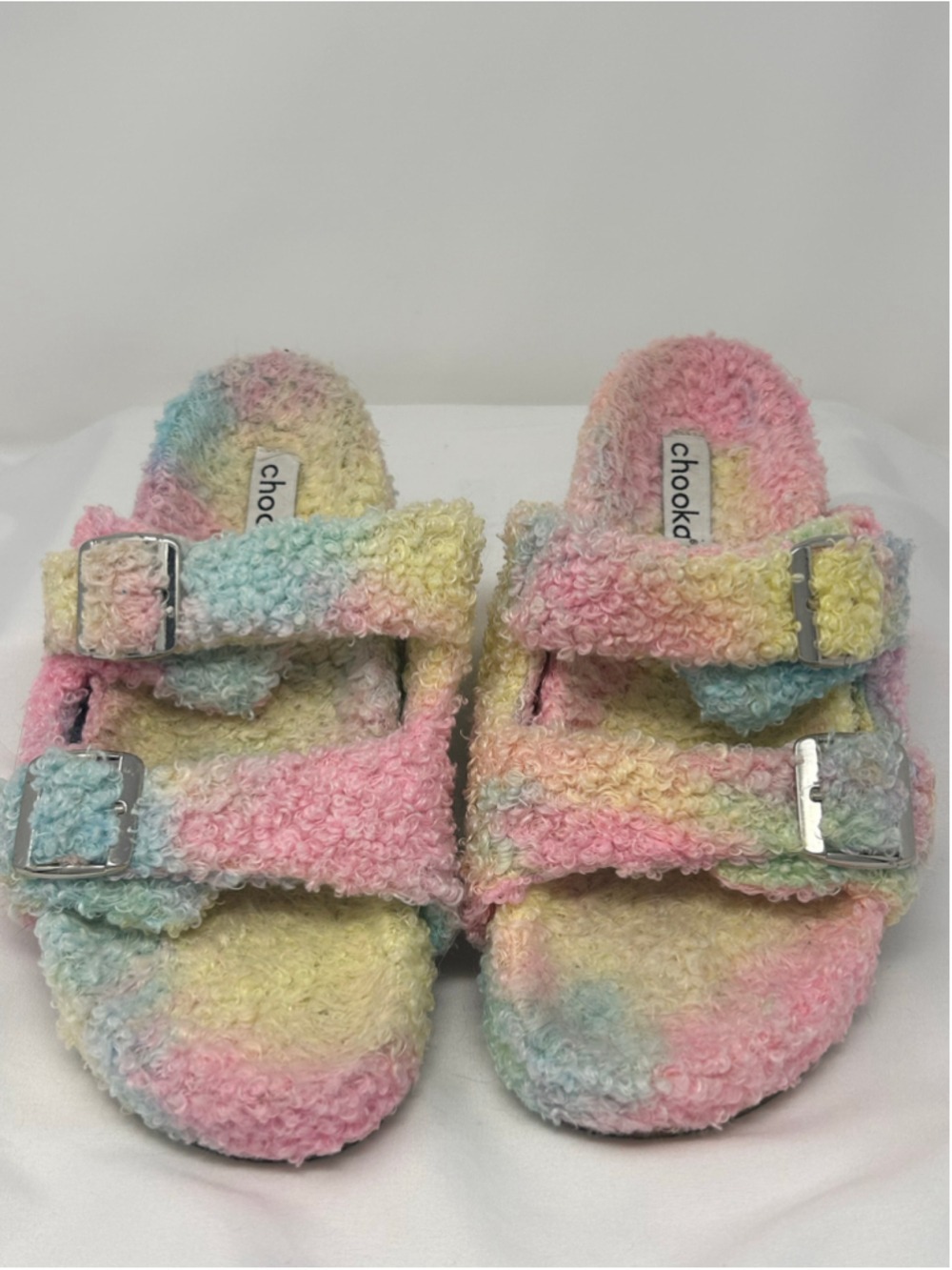 Chooka Ava Double Buckle Pastel Faux Shearling Sandals Size 7